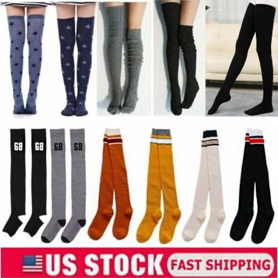 Women's Striped Thigh High Sexy Over The Knee Stockings Extra Long Opaque Socks